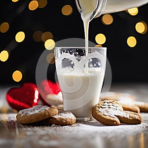 Glass of milk and cookies. Christmas Concept With a Copy Space.