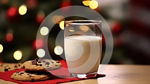 Glass of milk and cookies. Christmas Concept With a Copy Space.