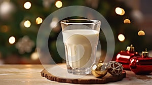 Glass of milk and cookies. Christmas Concept With a Copy Space.