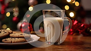 Glass of milk and cookies. Christmas Concept With a Copy Space.