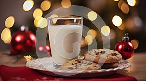 Glass of milk and cookies. Christmas Concept With a Copy Space.