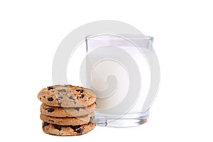 Glass of milk and cookies isolated on white