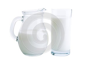 Glass of milk and jug photo