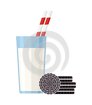 Glass of milk and oreo cookies, vector