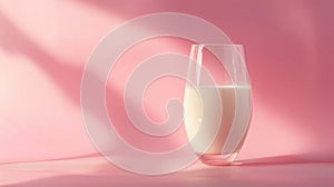 Glass of Milk on Pink Background - Dairy Beverage Simplicity. World Milk Day