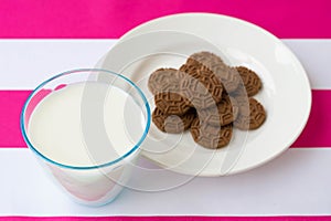 Glass of milk and a plate of cookies
