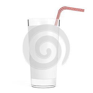 Glass of Milk with Red Straw Tube. 3d Rendering