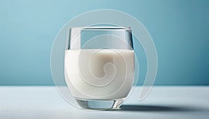 Glass of milk on turquise background