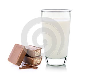 Glass of milk and wafers in chocolate