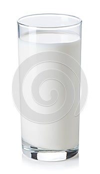 Glass of milk on white background