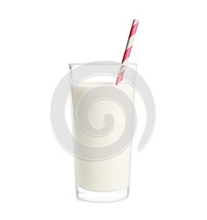 Glass of milk on white background Fresh dairy product