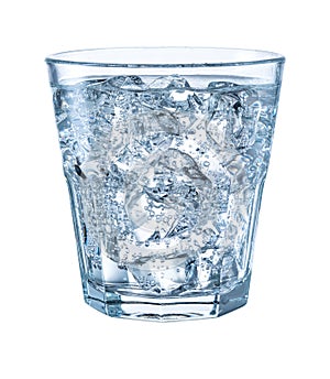 Glass of mineral carbonated water with ice. With clipping path