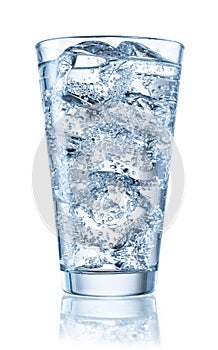 Glass of mineral water with ice. With clipping path