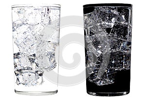 Glass of mineral water, soda, sparkling water with ice cold There are bubbles rising