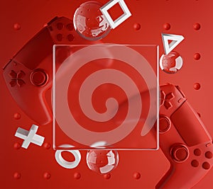 Glass Mockup Red Gamepad Console 3D Rendering