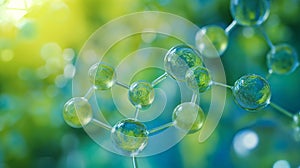 glass model of geometric molecule background green and blue color