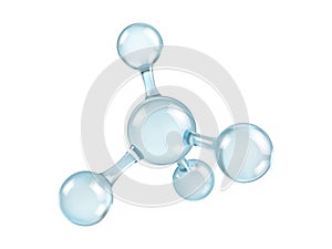 Glass molecule model. Reflective and refractive abstract molecular shape isolated on white background