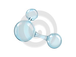 Glass molecule model. Reflective and refractive abstract molecular shape isolated on white background