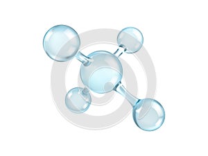 Glass molecule model. Reflective and refractive abstract molecular shape isolated on white background