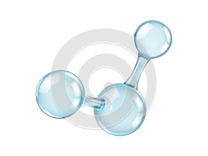 Glass molecule model. Reflective and refractive abstract molecular shape isolated on white background