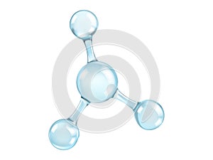 Glass molecule model. Reflective and refractive abstract molecular shape isolated on white background