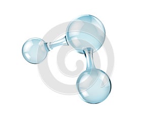 Glass molecule model. Reflective and refractive abstract molecular shape isolated on white background