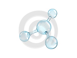 Glass molecule model. Reflective and refractive abstract molecular shape isolated on white background