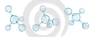 Glass molecules model. Reflective and refractive abstract molecular shape isolated on white background photo