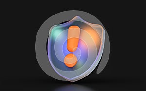 Glass morphism exclamation shield icon with colorful gradient light