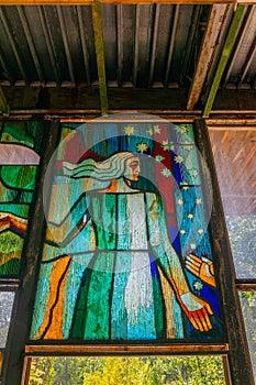 Glass mosaic at riverside cafe in the Ukrainian town Pripyat