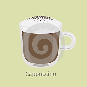 Glass Mug of Cappuccino with Creamy Foam Vector