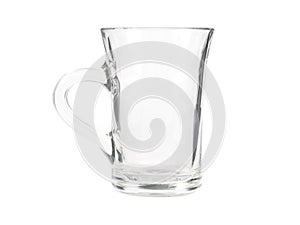 Glass mug empty blank for coffee or tea isolated on white background