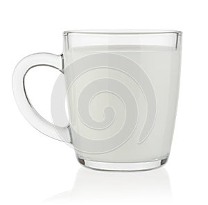 Glass mug with milk isolated on white