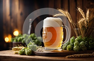 Glass mug of unfiltered beer on table