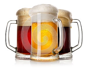 Glass mugs of beer