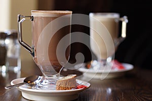 Glass mugs of coffee