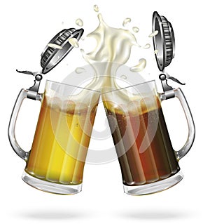 Glass mugs of dark and light beer