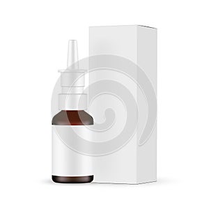 Glass Nasal Spray Bottle Mockup with Label, Packaging Box Side View