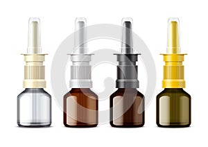 Glass Nasal Spray packing for drops. Variant with opening lid. Small bottle.