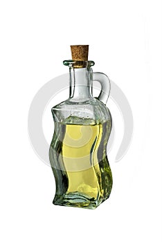 Glass oil cruet on white background