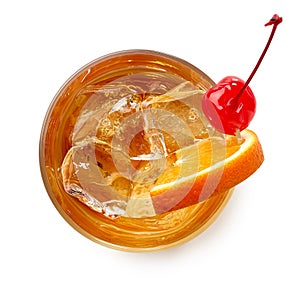 Glass of Old fashioned cocktail