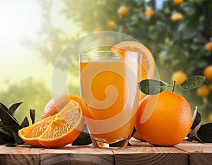 Glass of orange juice and fruits