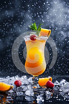 Glass of Orange Juice Garnished With Fruit