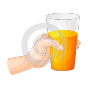 Glass with Orange Juice Hold by Human Hand Vector Illustration