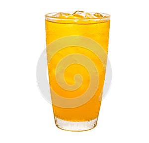 A glass of orange juice with ice isolated on white background with clipping path