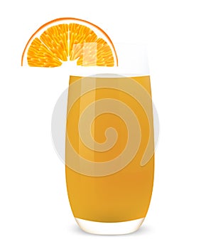Glass of orange juice and an orange.