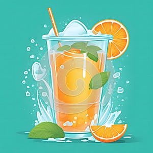 Glass Orange juice with orange sacs and slices fruits
