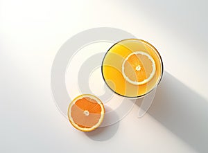 Glass of Orange juice with orange sacs and slices fruits isolate on white background. Created with Generative AI