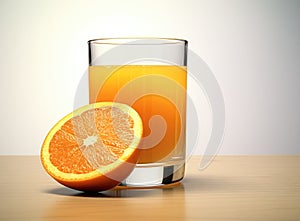 Glass of Orange juice with orange sacs and slices fruits isolate on white background. Created with Generative AI