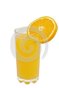 Glass of orange juice and orange slice